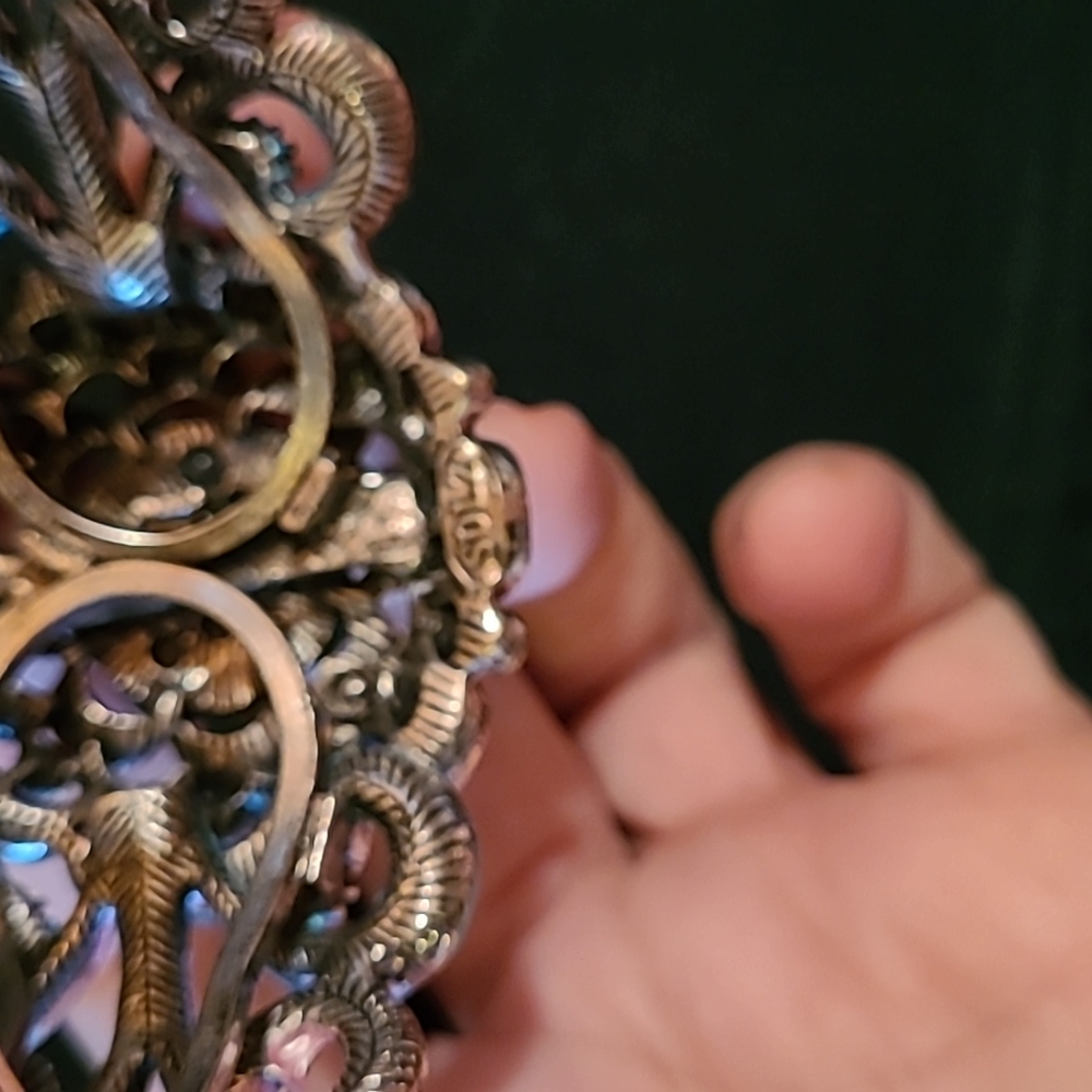 VTG Mardi Gras Mermaid SDLZ Cuff Bracelet Art Deco Floral Rainbow Wrist Clamper - Picture 8 of 12